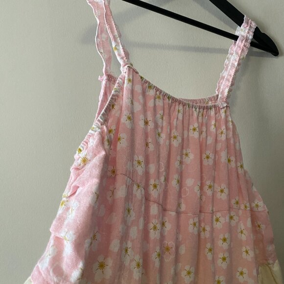 Handmade Plus Size Cotton Pink Cream Floral Elastic Straps Patch Pockets Dress - Picture 4 of 11